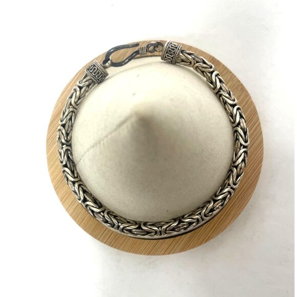 Sterling Silver 925 Byzantine Chain Bracelet 8 5/8" Long Fish Hook Closure 29g - Picture 7 of 9